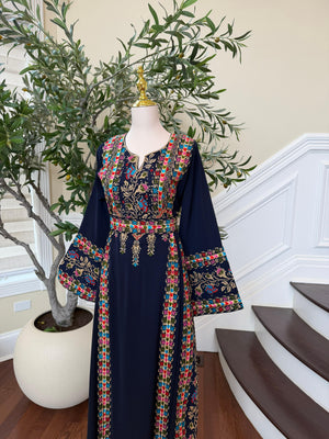 Navy Blue Embroidery Tatreez Thobe