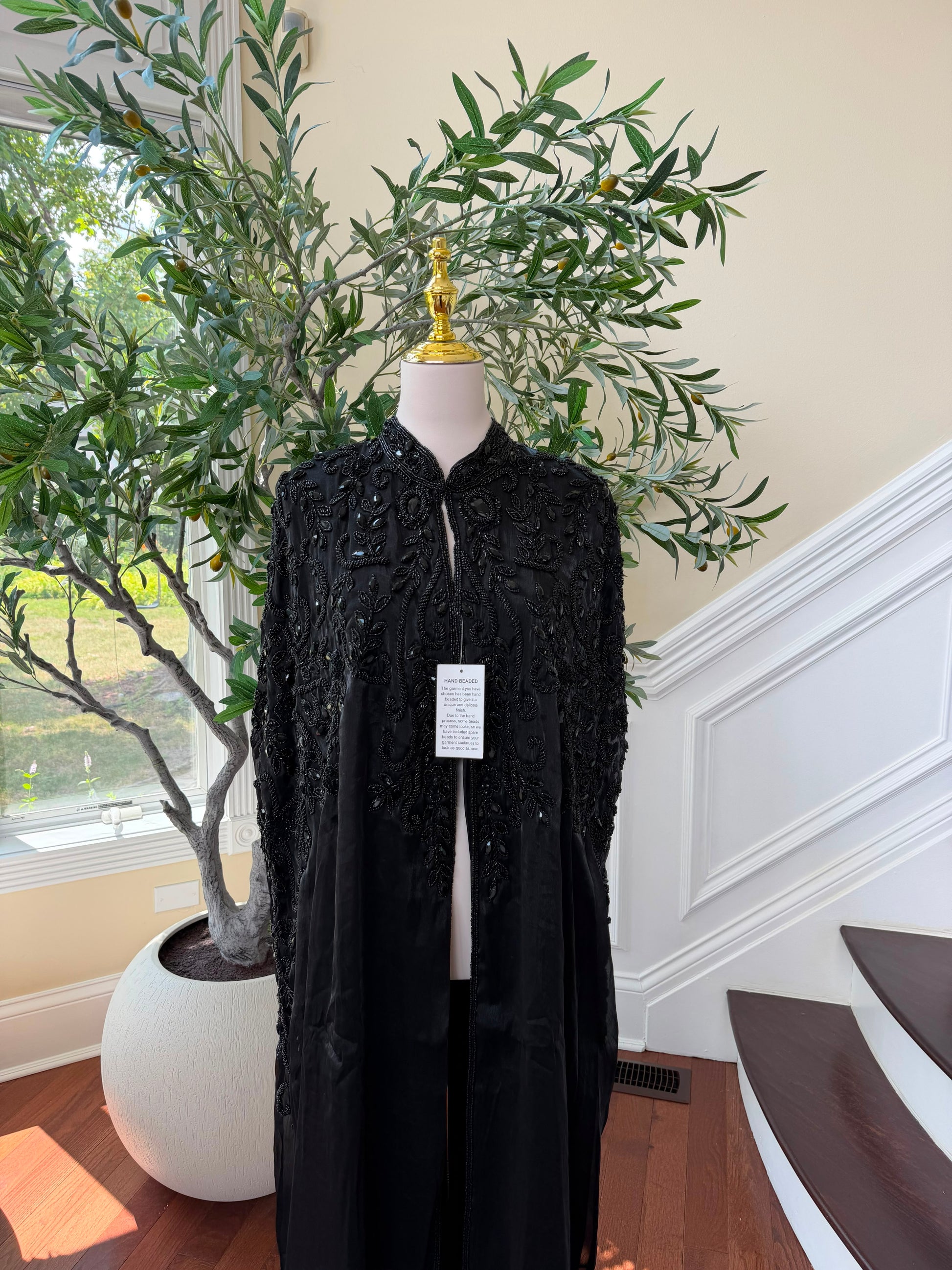 Black Beaded Elegance Cardigan Abaya
