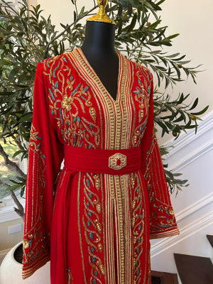Red Embellished Golden Kuftan
