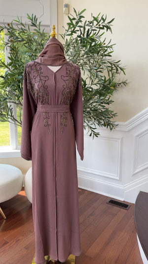 Rose Muave Beaded Abaya