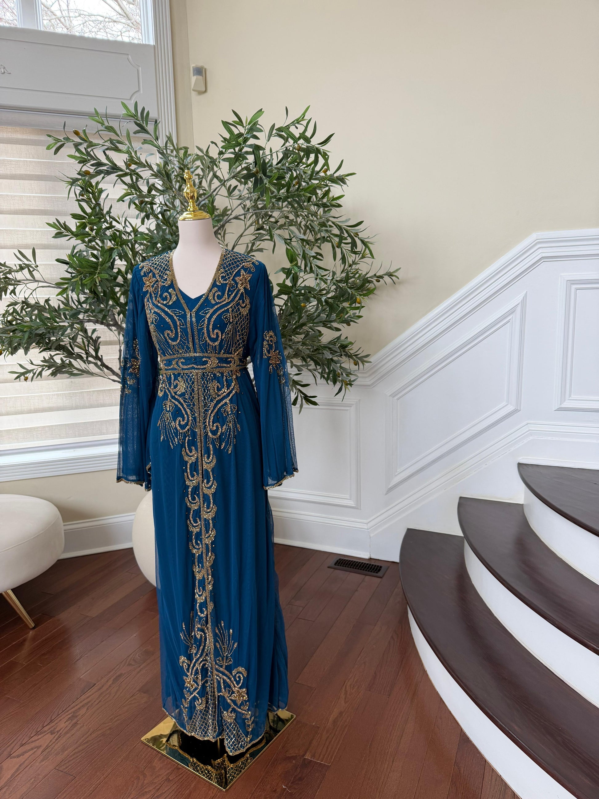 Turquoise Devine Golden Cardigan Abaya
