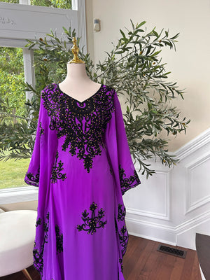 Royal Purple Kuftan Dress with Black Beaded Detail