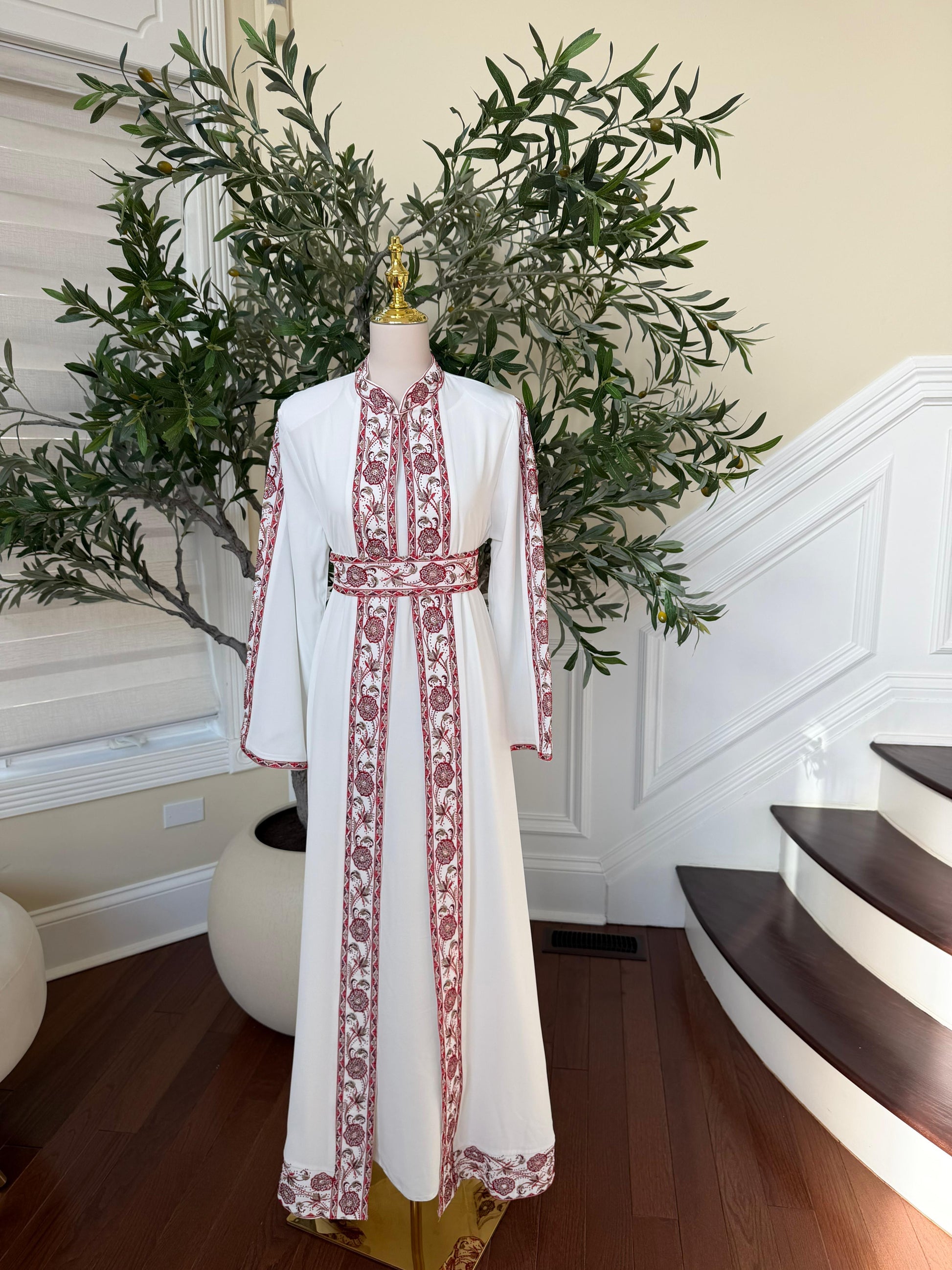 White Royale Red Tatreez Heritage Thobe