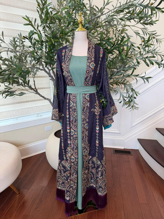 Embroidery Two Piece Beaded Abaya