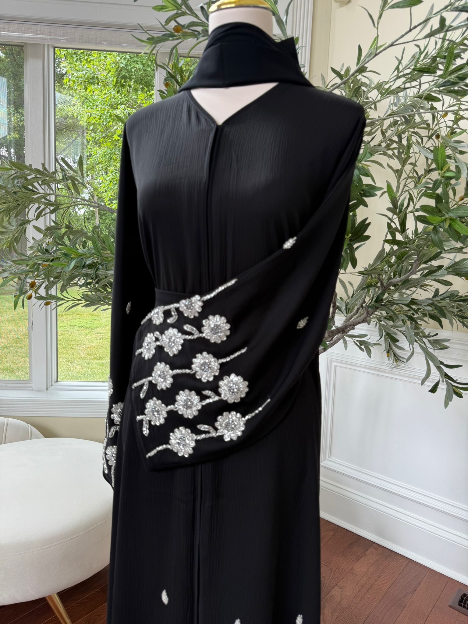 Black Sleeve Silver Charm Abaya