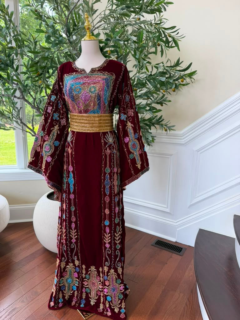 Burgundy Velvet Beaded Thobe