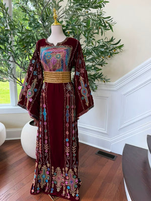 Burgundy Velvet Beaded Thobe
