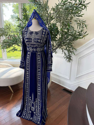 Blue Stone Elegance Embroidered Thobe