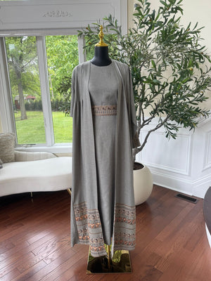Elegant Soft Sage Tatreez Cardigan Abaya