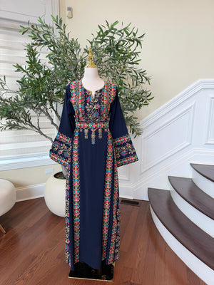 Navy Blue Embroidery Tatreez Thobe