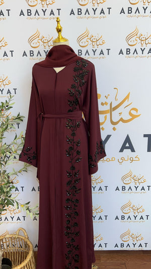 Burgundy Floral Abaya