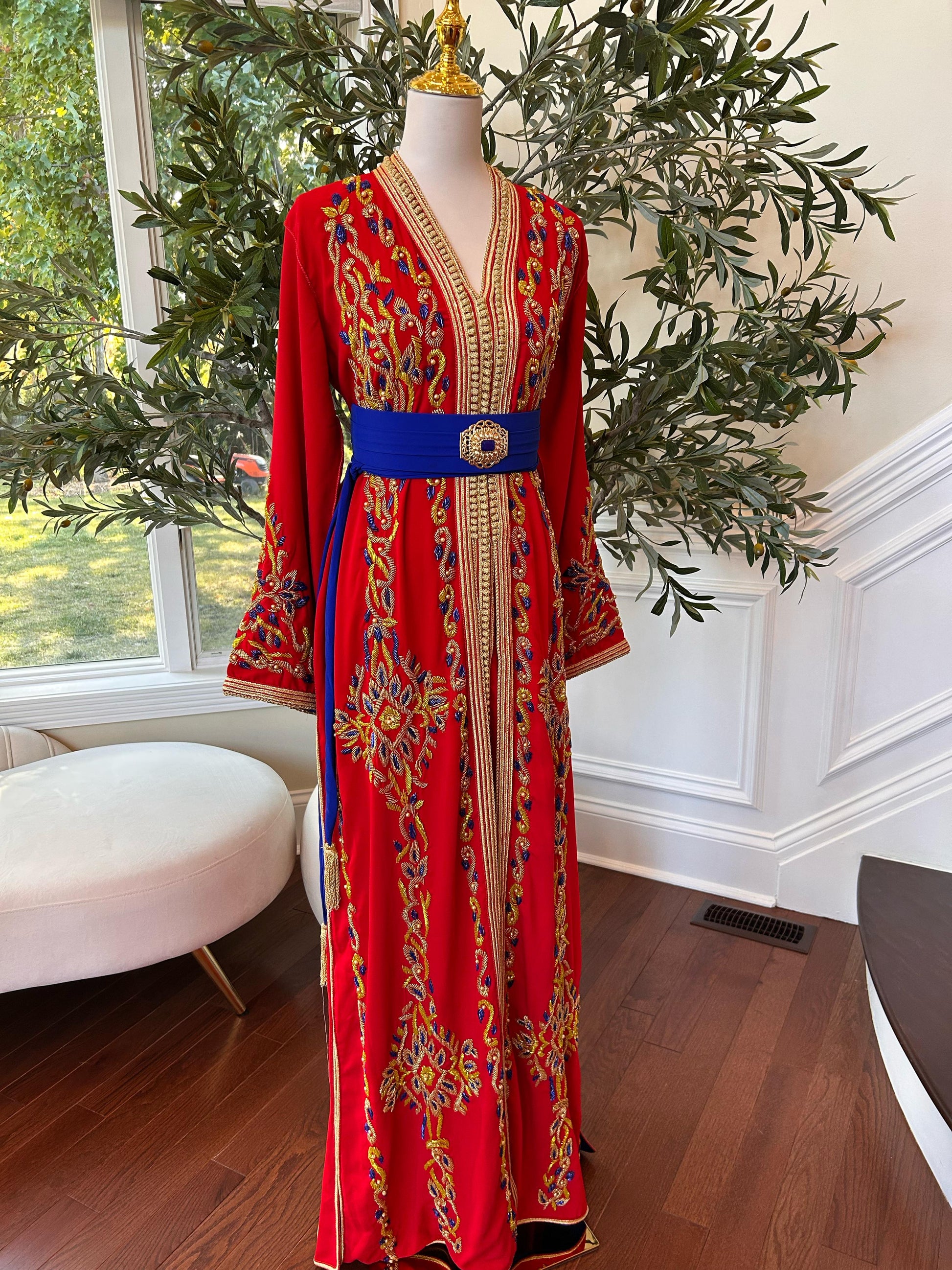 Red Golden Embellished Beaded Kuftan