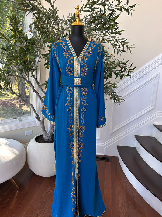 Turquoise Vine Golden Beaded Kuftan