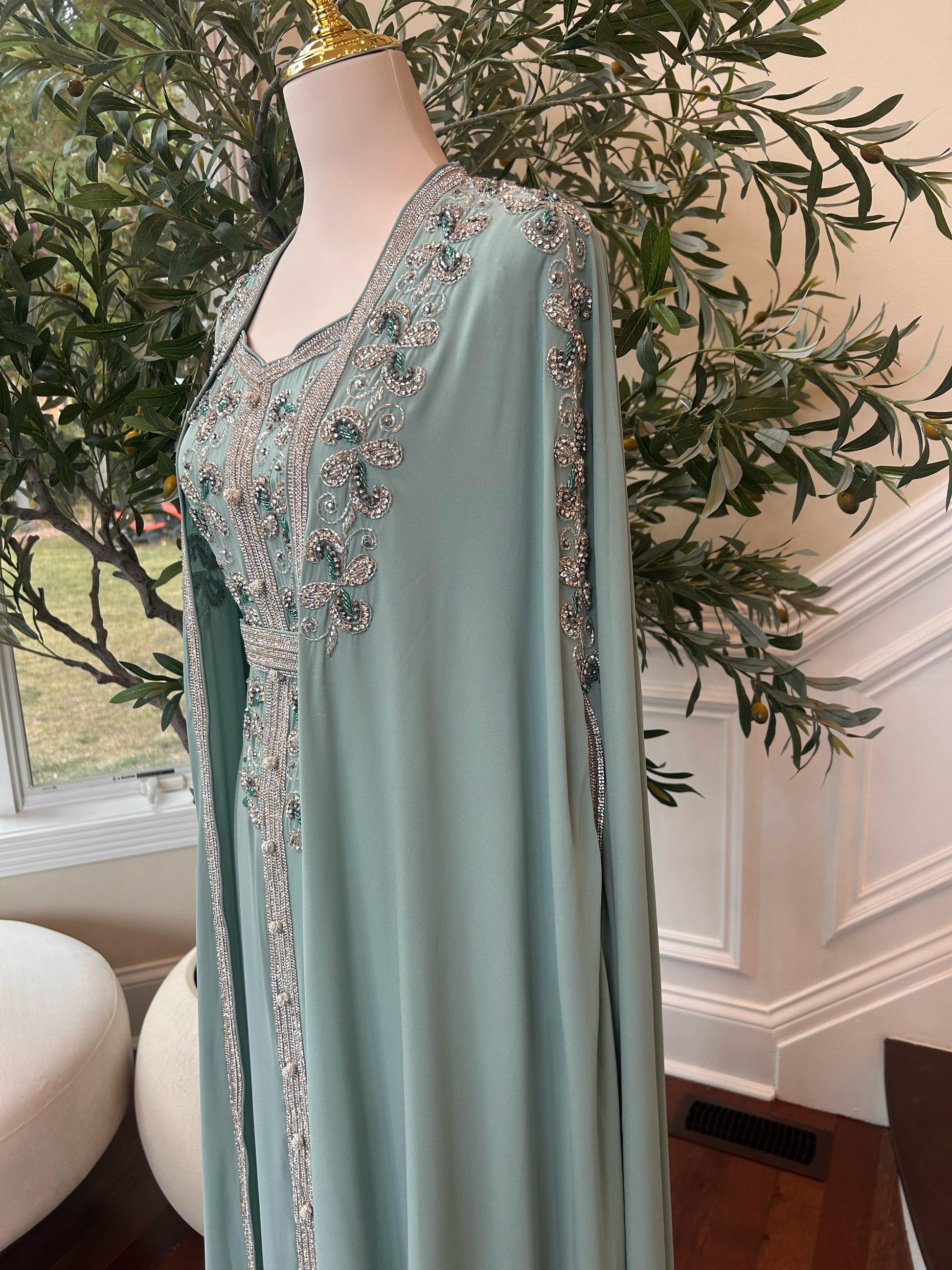 Mint Blue Silver Stone Elegance Kuftan