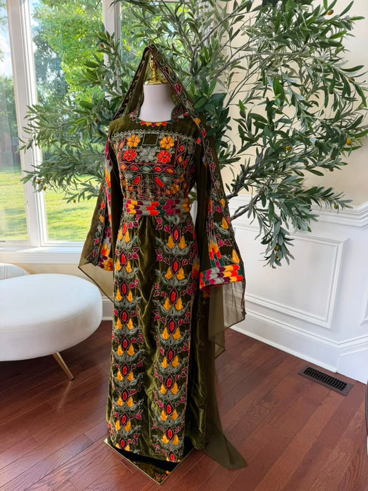 Olive Green Beaded Stone Thobe