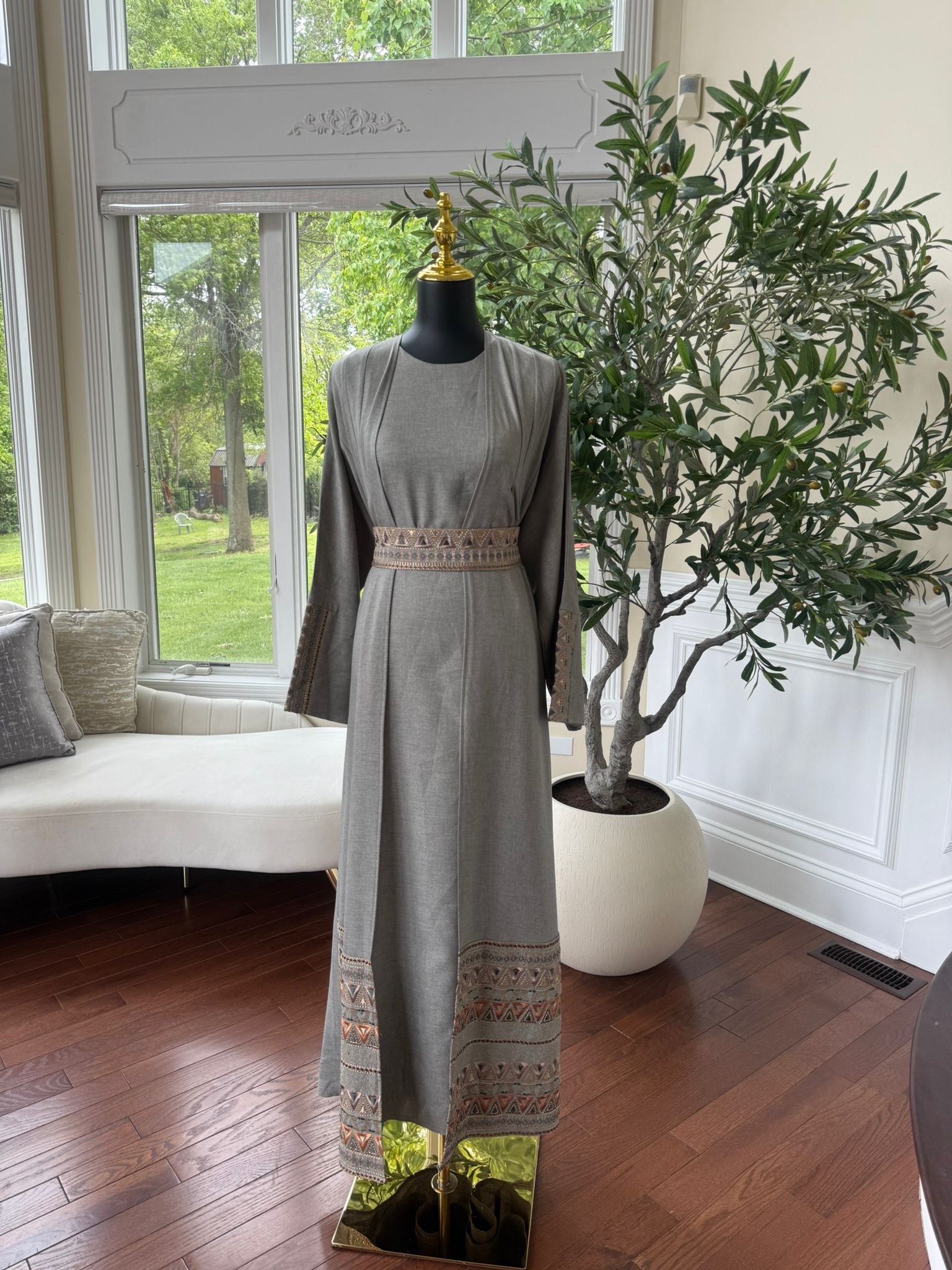 Elegant Soft Sage Tatreez Cardigan Abaya