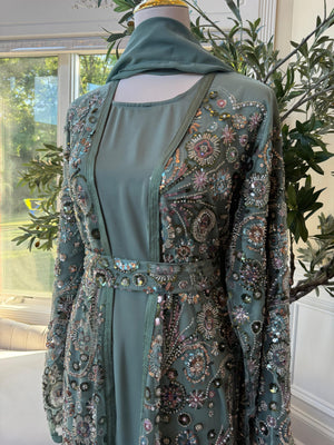 Ocean Sage Sequin Floral Abaya