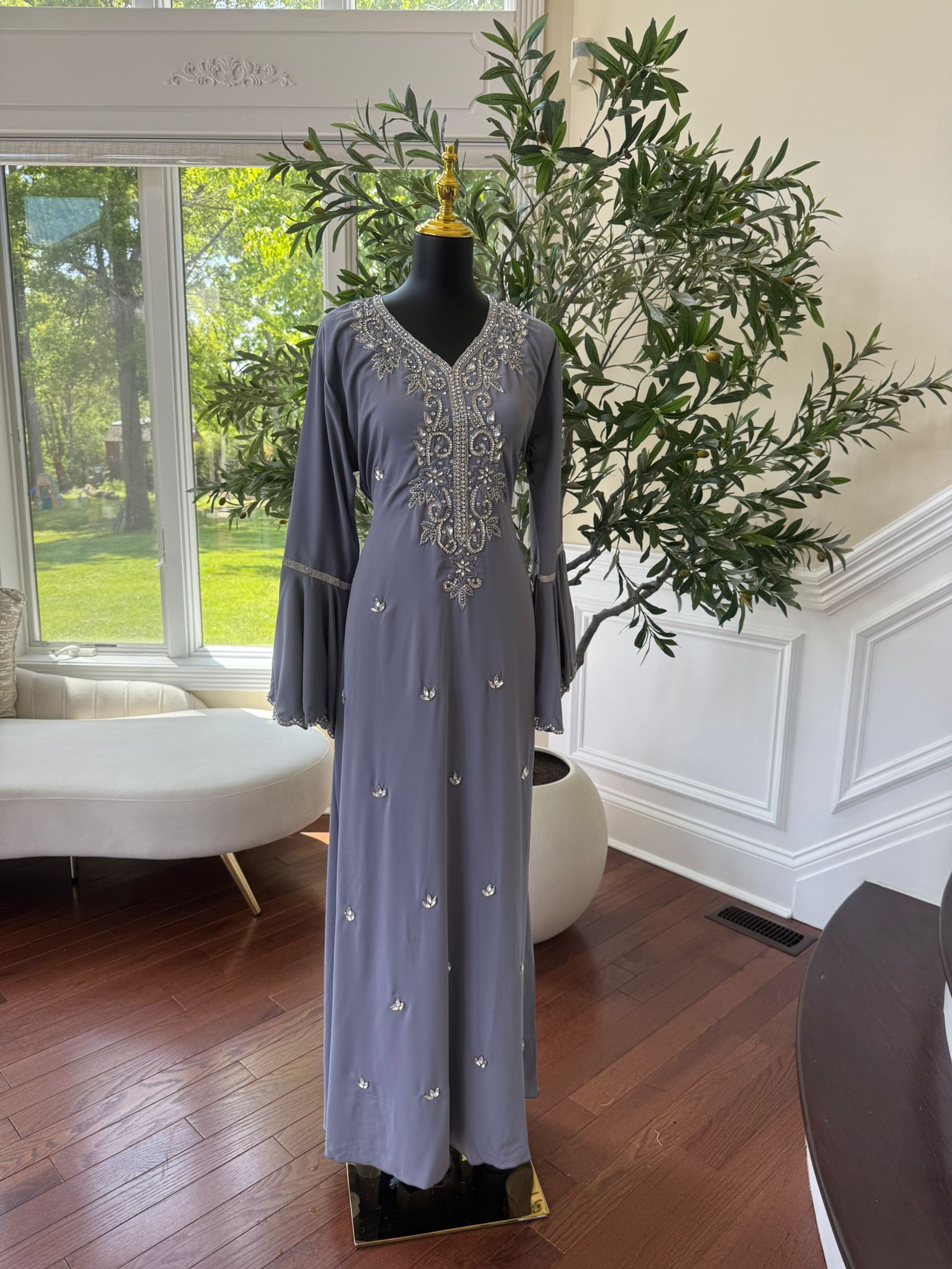 Purple Grey Beaded Kuftan