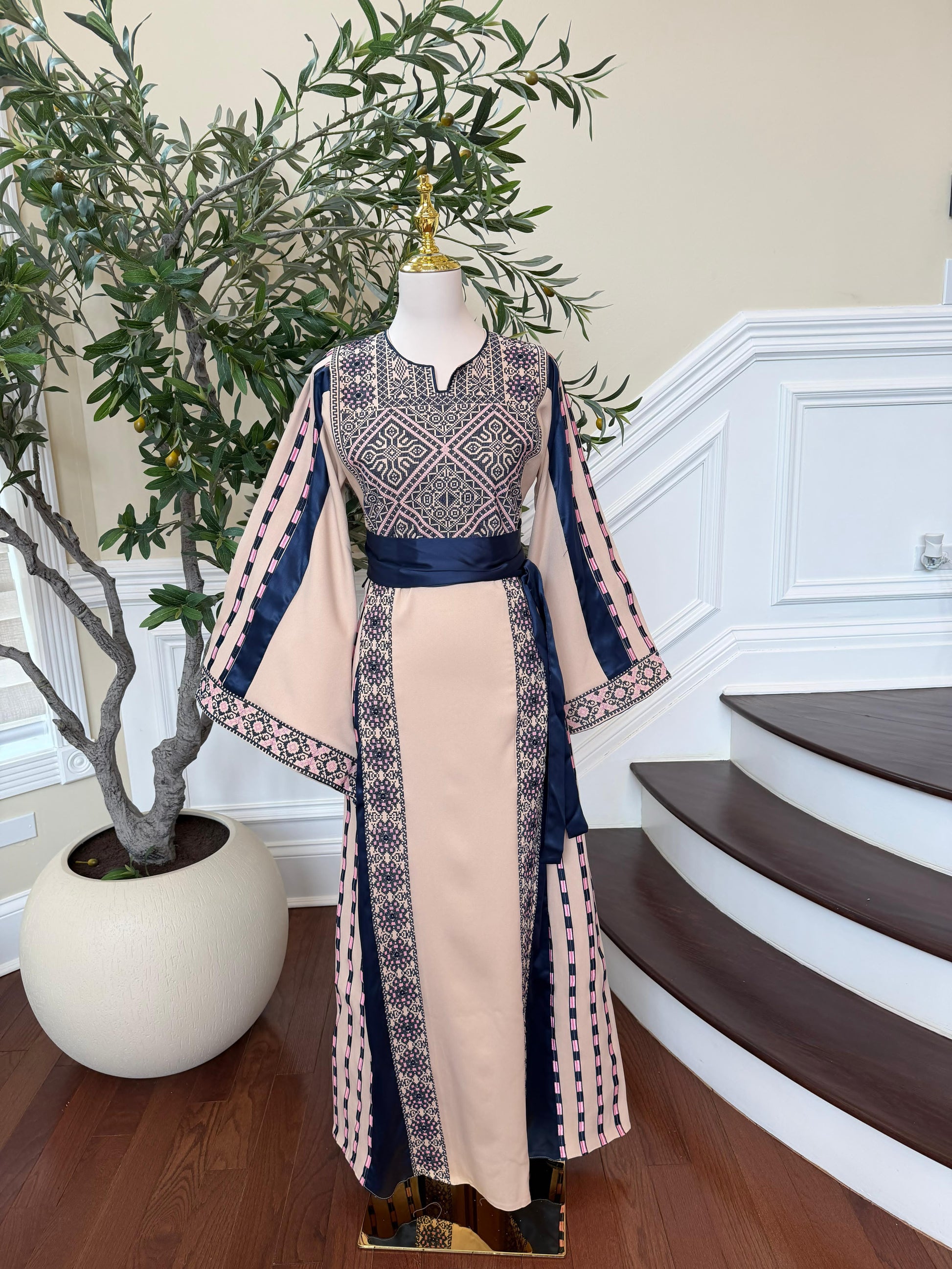 Royal Blue Embroidery Tan Thobe