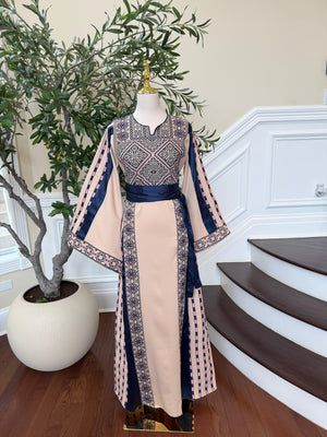 Royal Blue Embroidery Tan Thobe