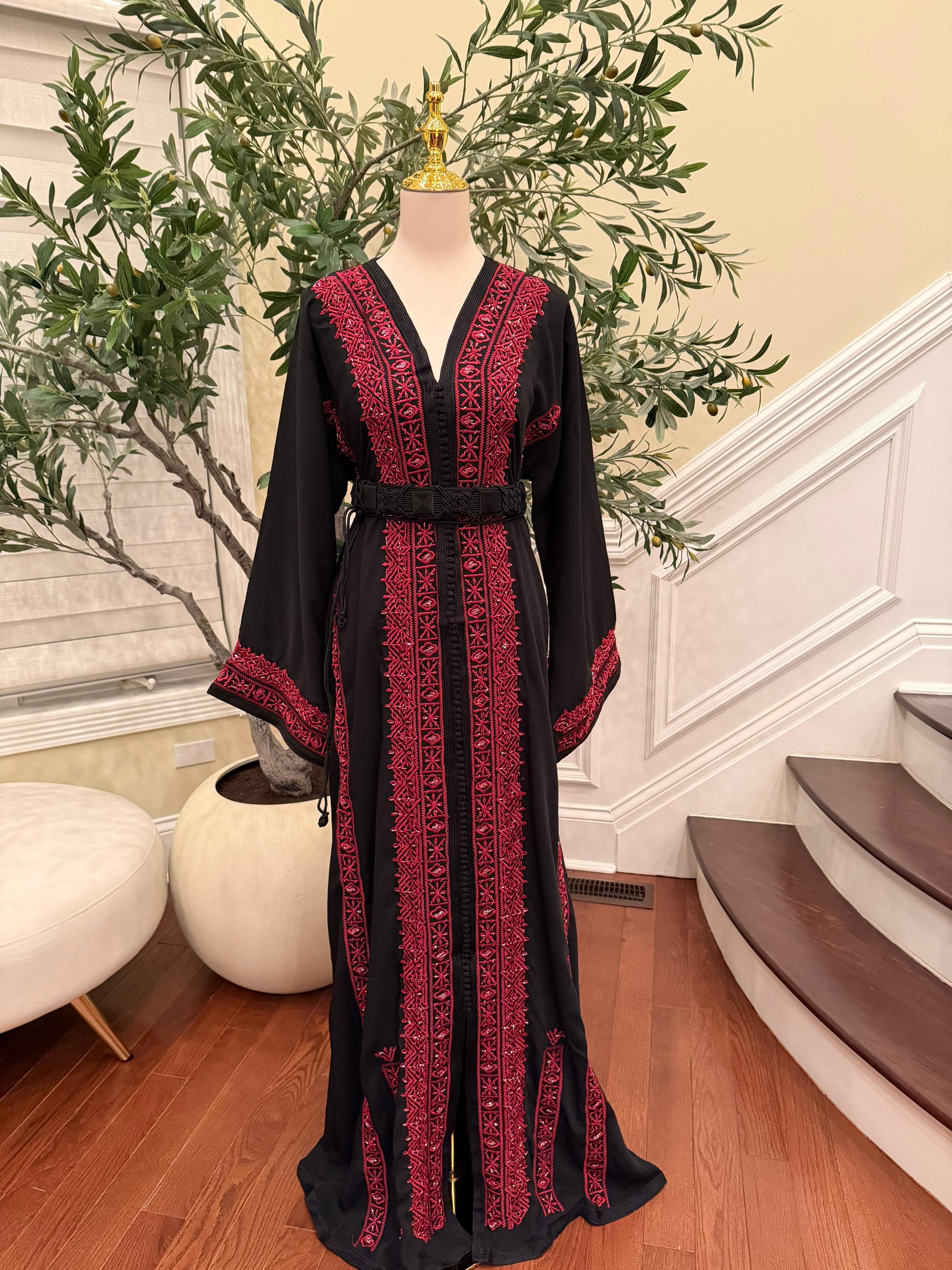 Black Embellished Rose Royale Kuftan