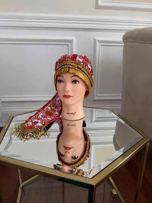 White Embroidery Tatreez Coin Head Piece