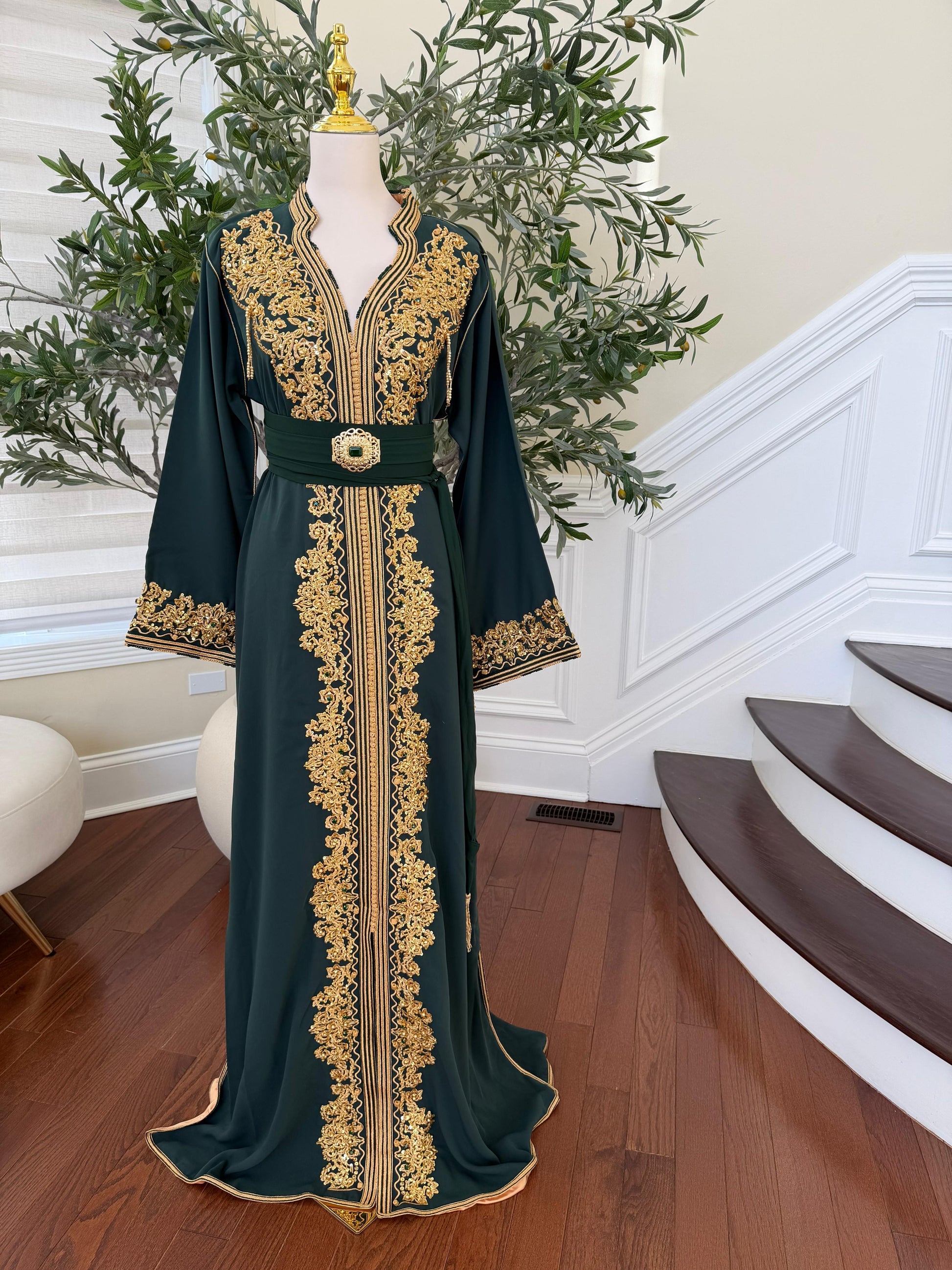 Green Royale Beaded Stone Kuftan