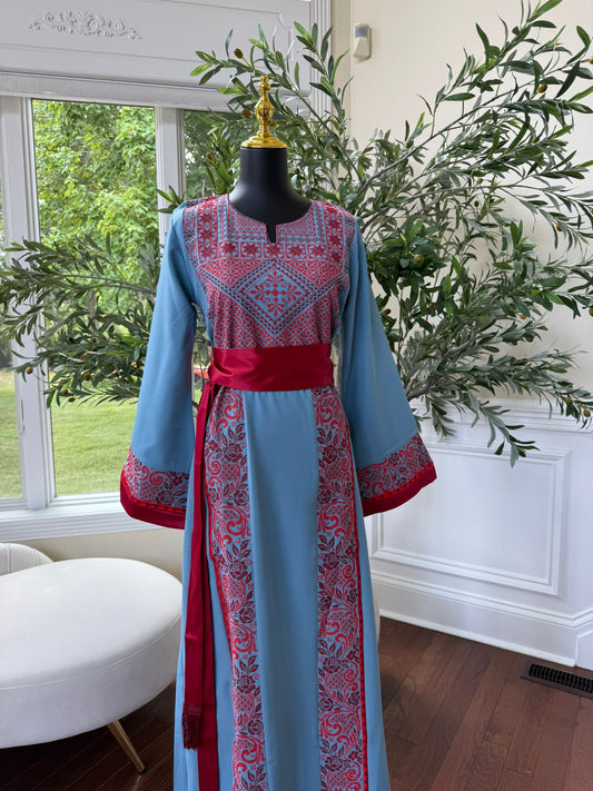 Serenity Blue Red Tatreez Thobe