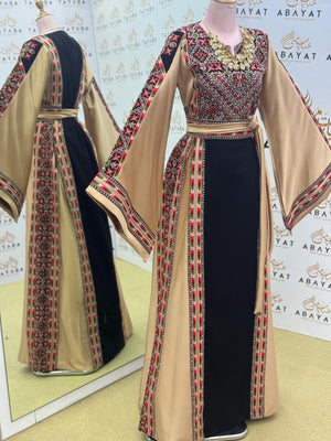 Palestinian Heritage Thobe – Beige & Black Panel Design