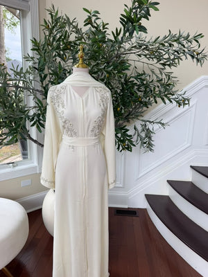Off White Charm Beaded Floral Abaya