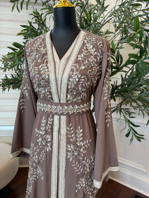 Taupe Beaded Charm Elegance Kuftan