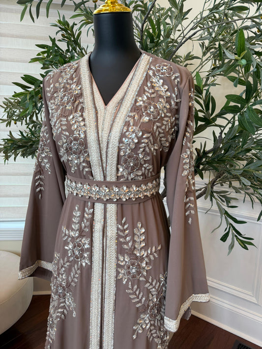 Taupe Beaded Charm Elegance Kuftan