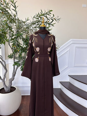 Brown Floral Essence Abaya