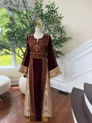 Red Velvet Embroidery Beaded Elegance Thobe