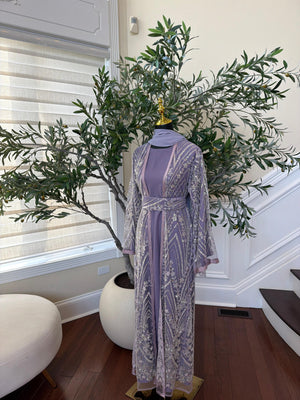 Lavender Sparkle Beaded Cardigan Abaya
