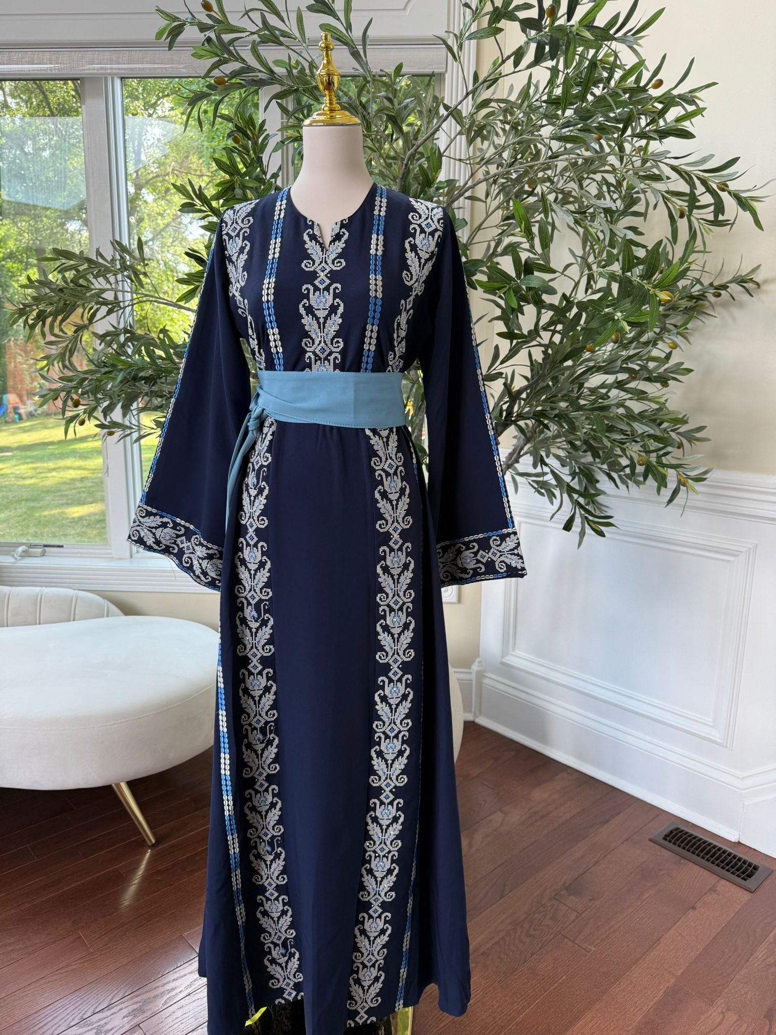 Blue Tatreez Embroidery Thobe 431