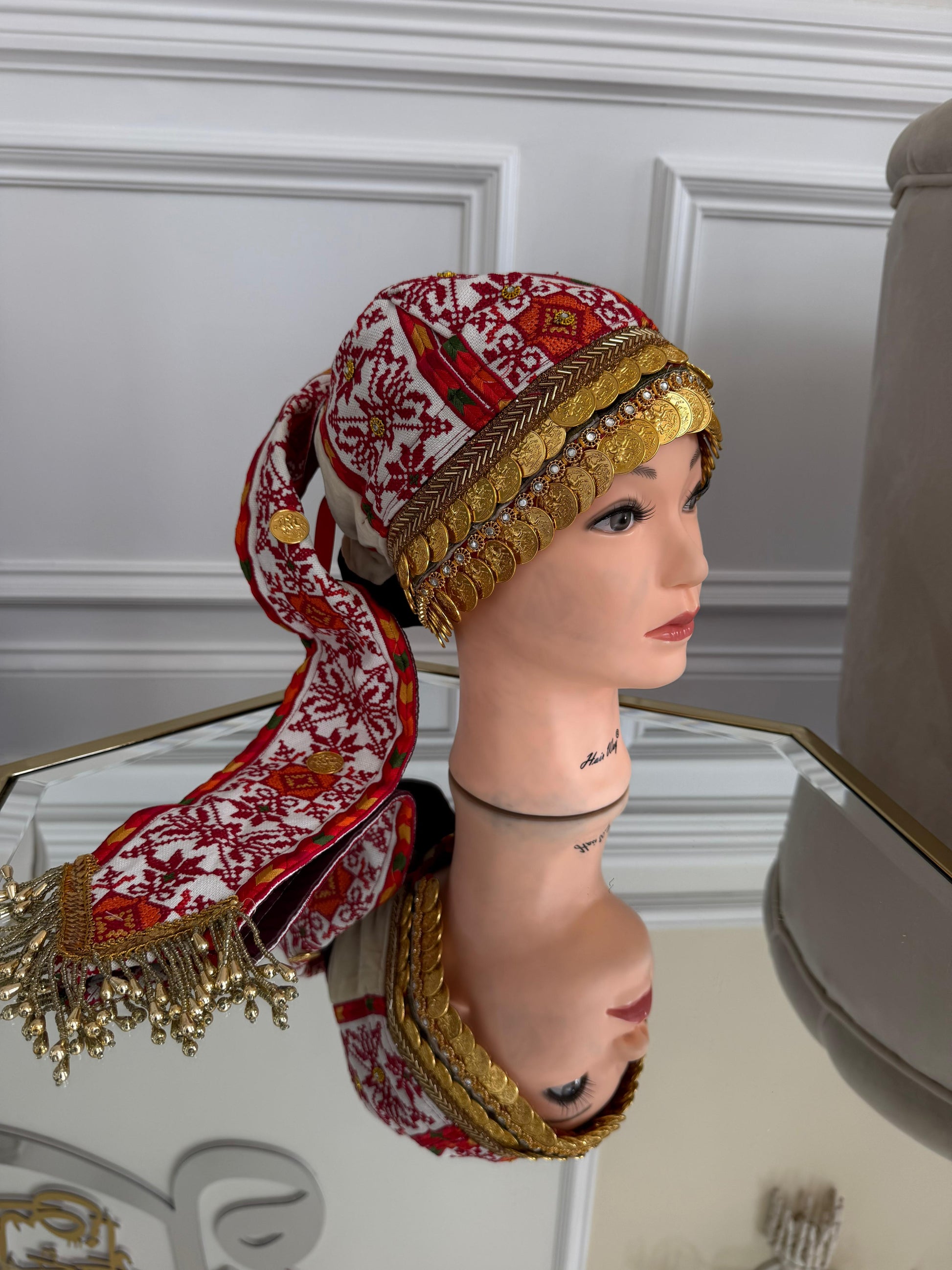 White Embroidery Tatreez Coin Head Piece