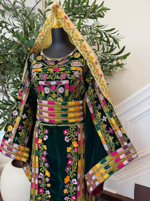 Green Velvet Beaded Stone Thobe