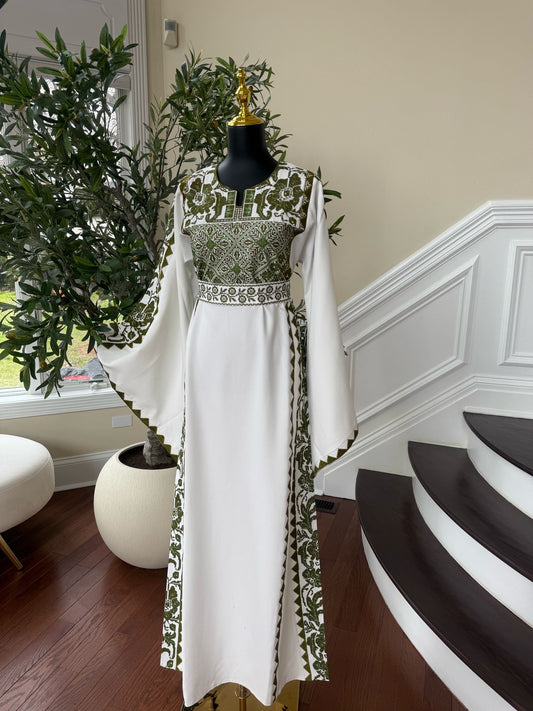 Olive Green White Elegant Thobe