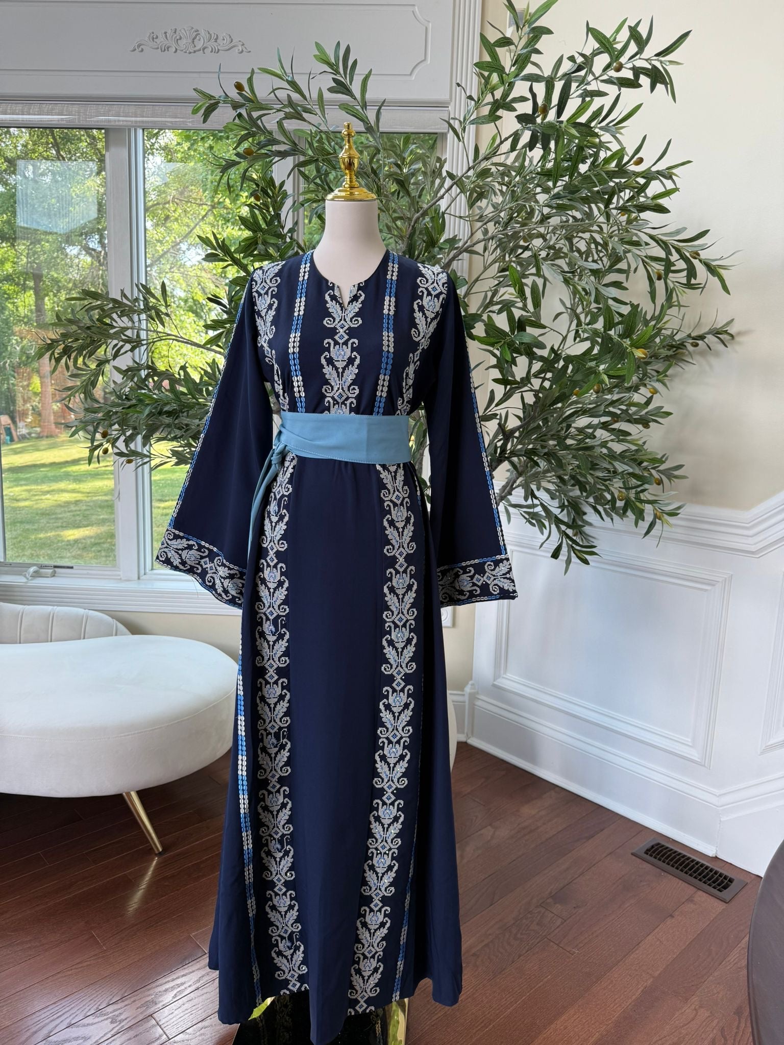 Blue Tatreez Embroidery Thobe 431