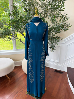 Sky Blue Beaded Elegance Abaya