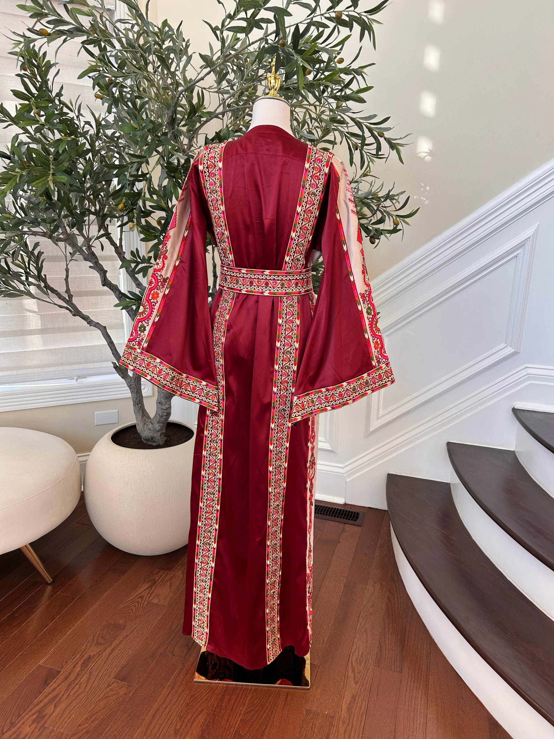 Red Embroidery Tatreez Satin Thobe