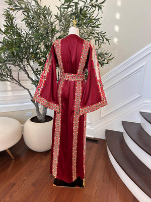 Red Embroidery Tatreez Satin Thobe