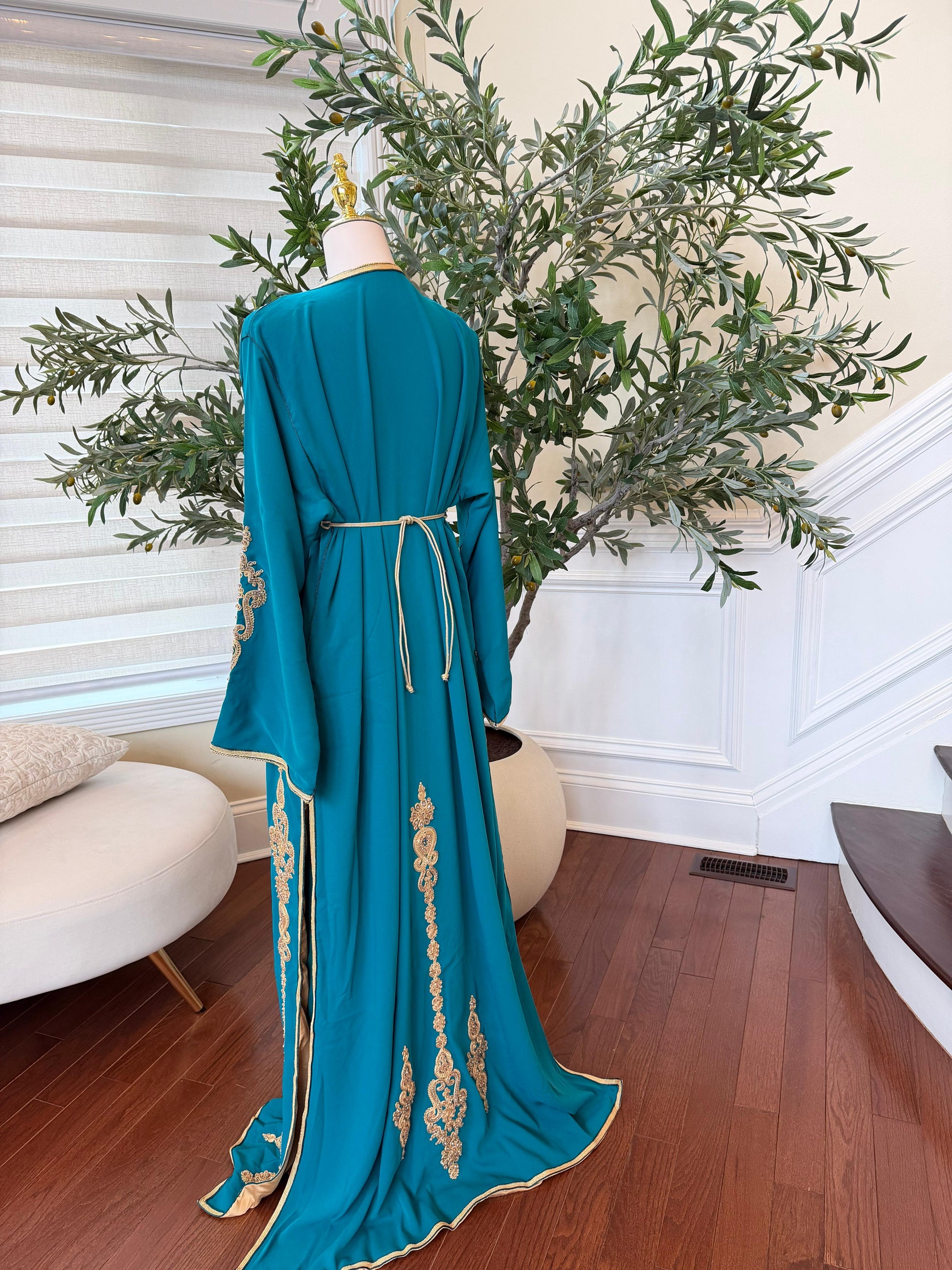 Turquoise Golden Embroidery Elegance Kuftan