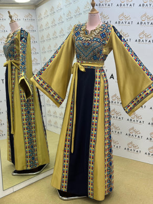 Royal Tatreez Dress – Gold Sleeve Couture
