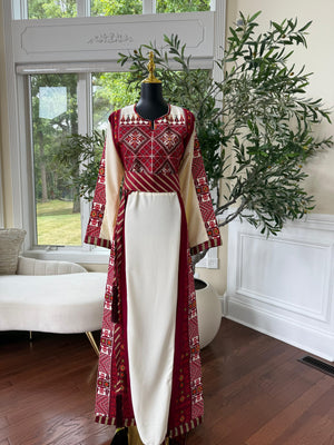 Embroidery Red Tatreez Off White Thobe