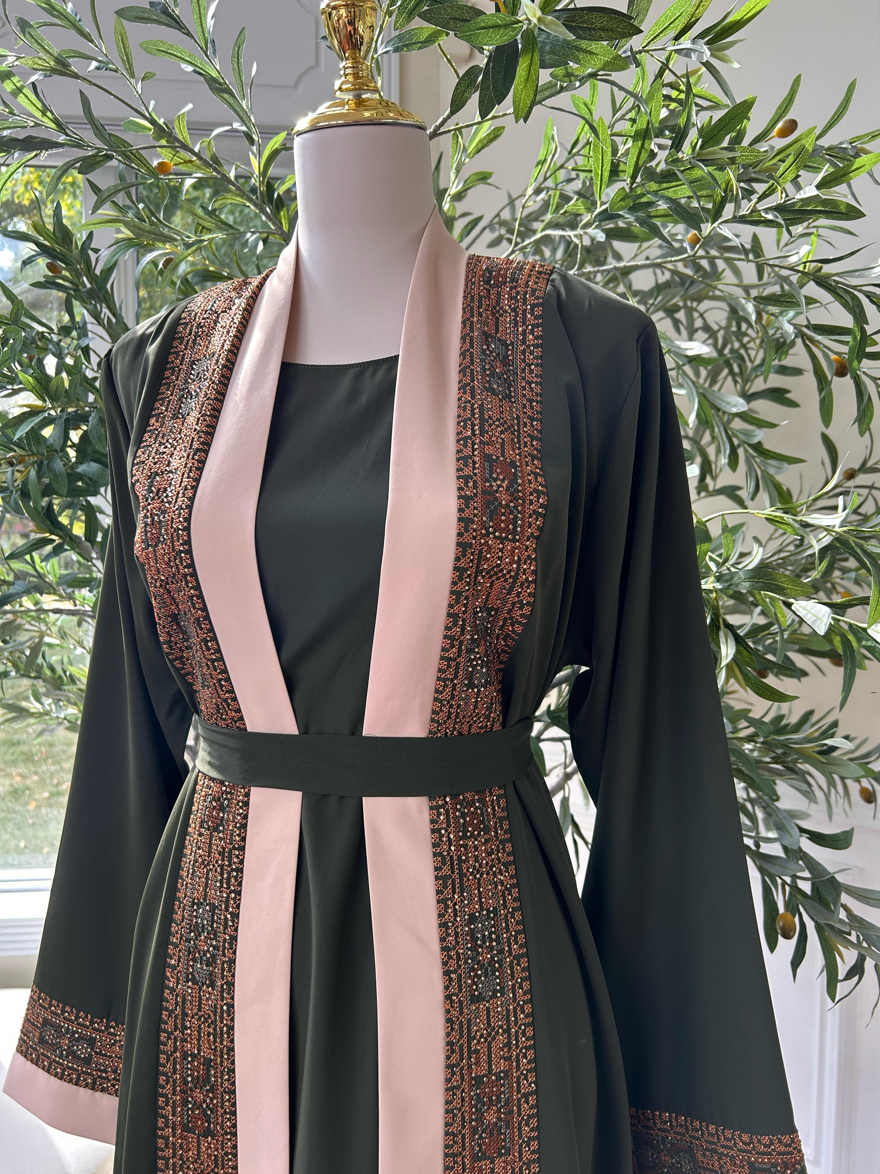 Green Two Piece Beaded Tatreez Abaya