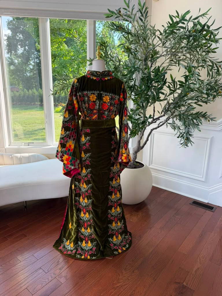 Olive Green Beaded Stone Thobe