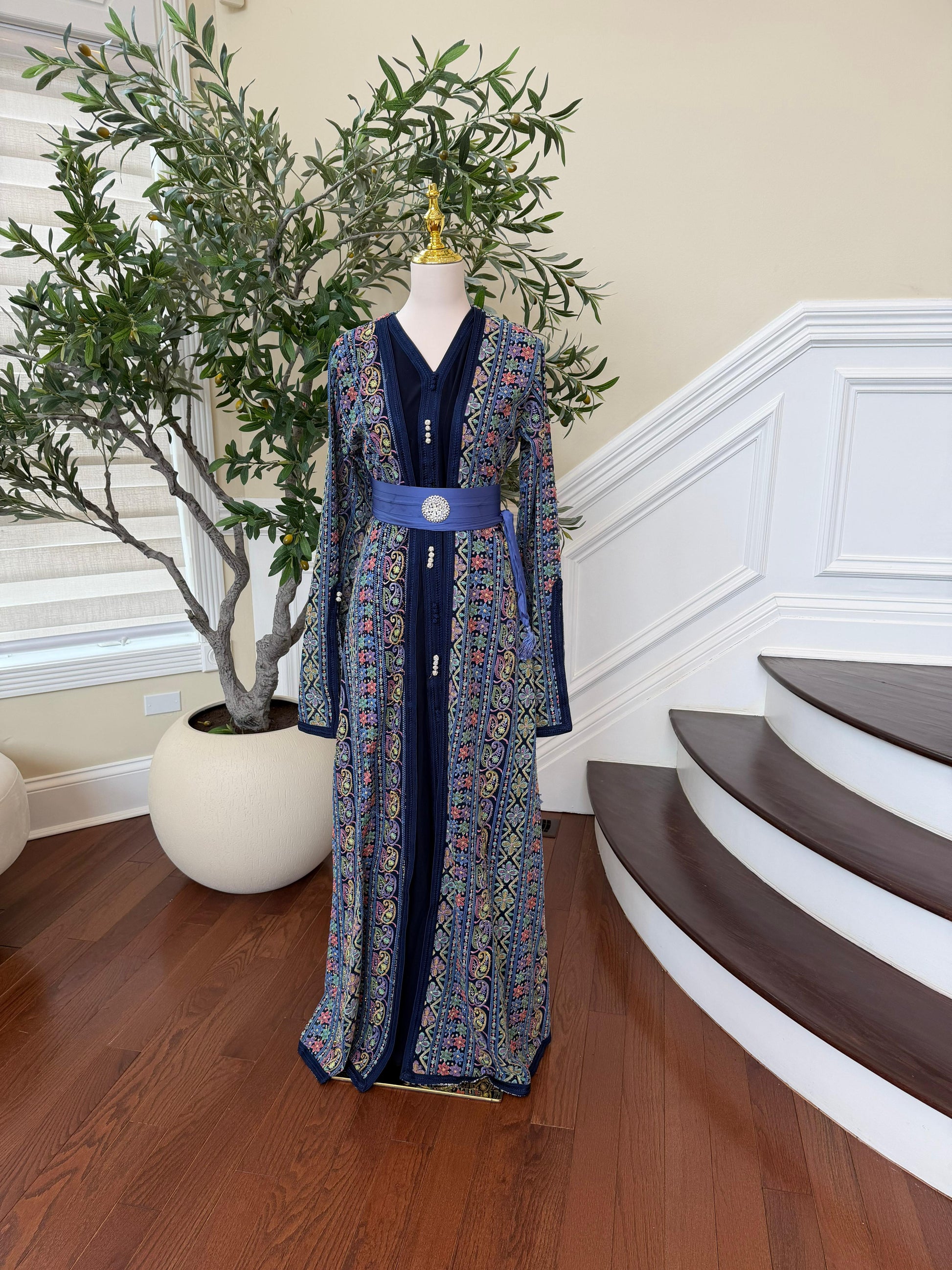 Navy Blue Embroidery Detail Kuftan