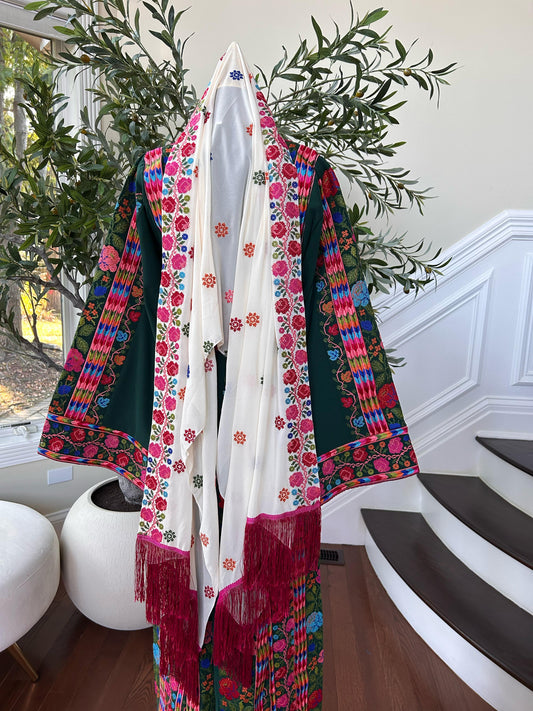 Floral Cream Tatreez Khirka Shal Mandil